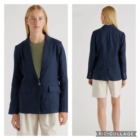 Quince European Linen Blazer Navy Blue Size Large - Picture 1 of 8